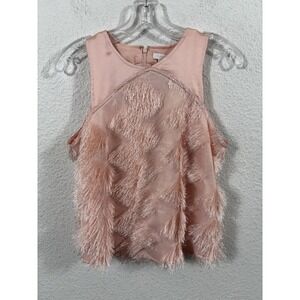 Cache Tank Top Womens XS Blush Pink Fringe Sleeveless Party Shirt Blouse